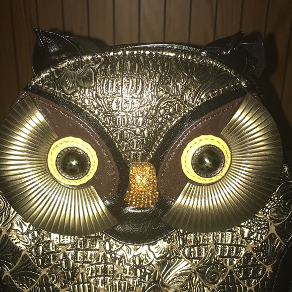 Black & gold leather owl engma backpack purse - Picture 3 of 7
